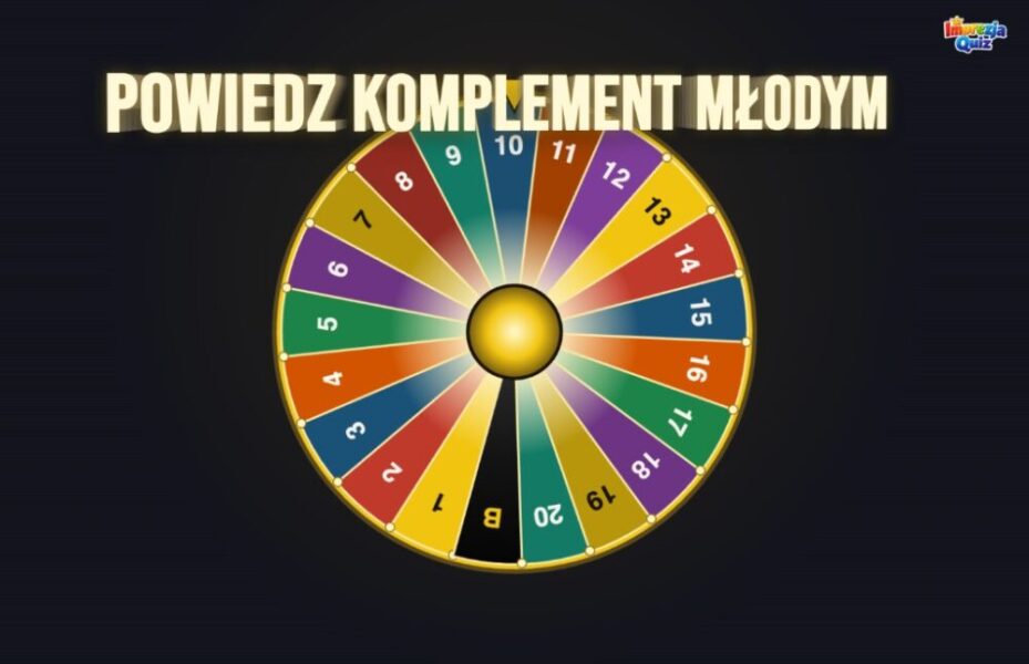 Koło fortuny, wersja zadania: koło i polecenie na ekranie.